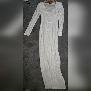 AX Paris White Long Sleeve Sequin Dress